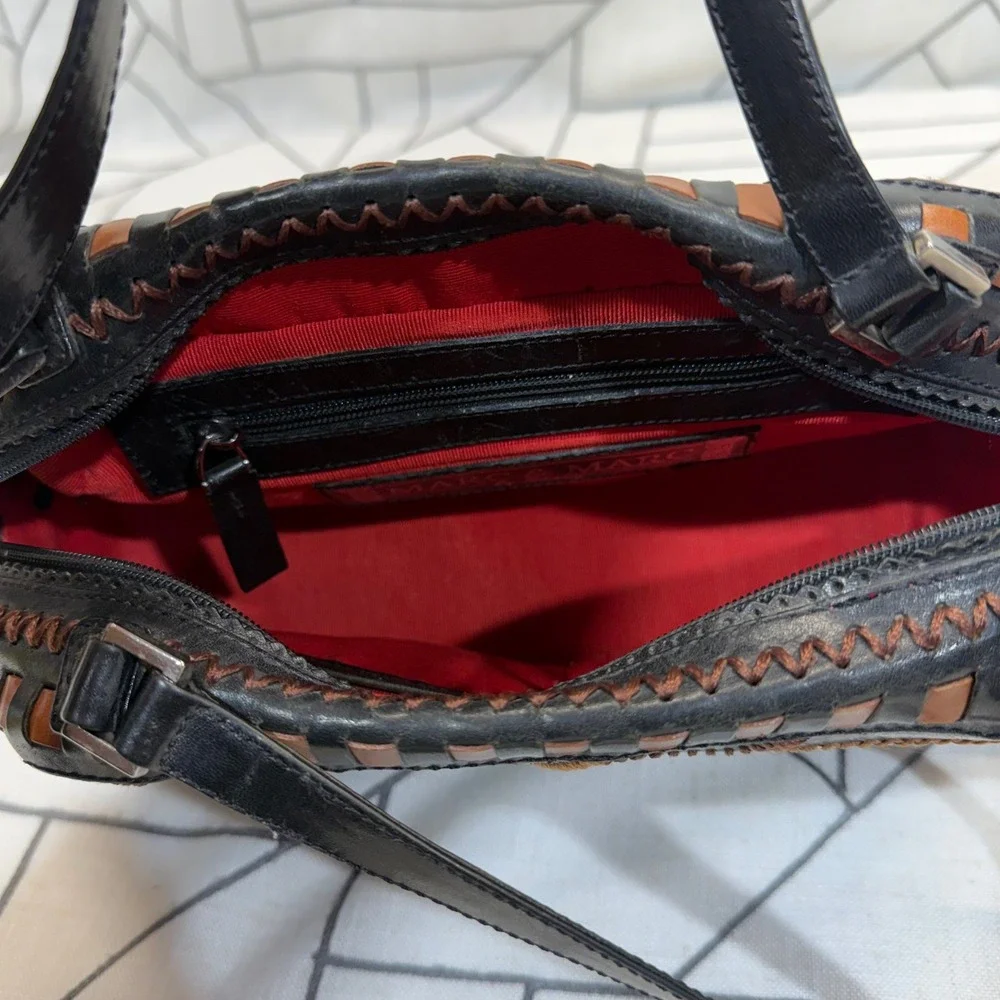 Marc & Marc by Sharif Handbag Small Black Studded Paisley Leather Satchel